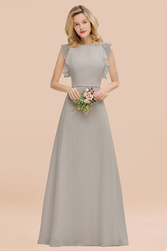 Elegant Long A-line Chiffon Jewel Sleeveless Bridesmaid Dress-BIZTUNNEL