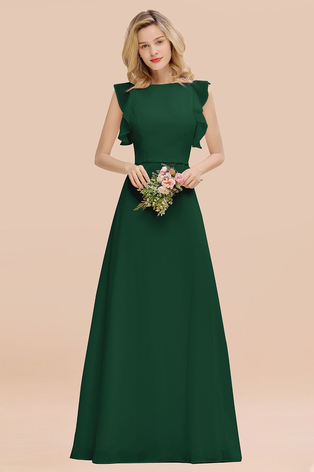 Elegant Long A-line Chiffon Jewel Sleeveless Bridesmaid Dress-BIZTUNNEL