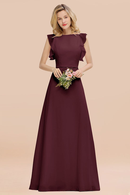 Elegant Long A-line Chiffon Jewel Sleeveless Bridesmaid Dress-BIZTUNNEL