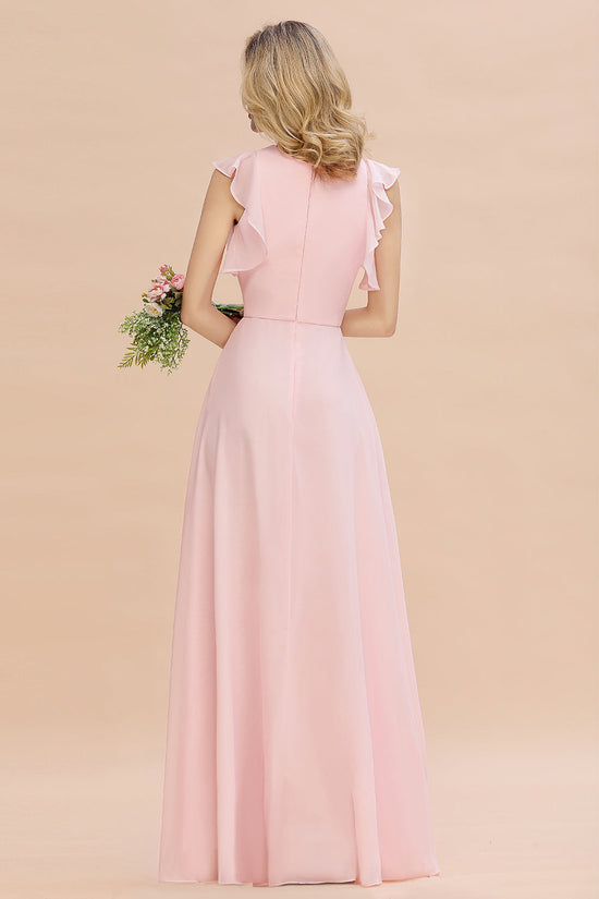 Elegant Long A-line Chiffon Jewel Sleeveless Bridesmaid Dress-BIZTUNNEL