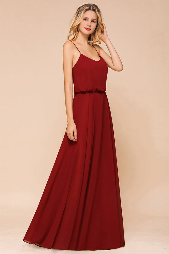 Elegant Long A-line chiffon Spaghetti Straps Sweetheart Bridesmaid Dress-BIZTUNNEL