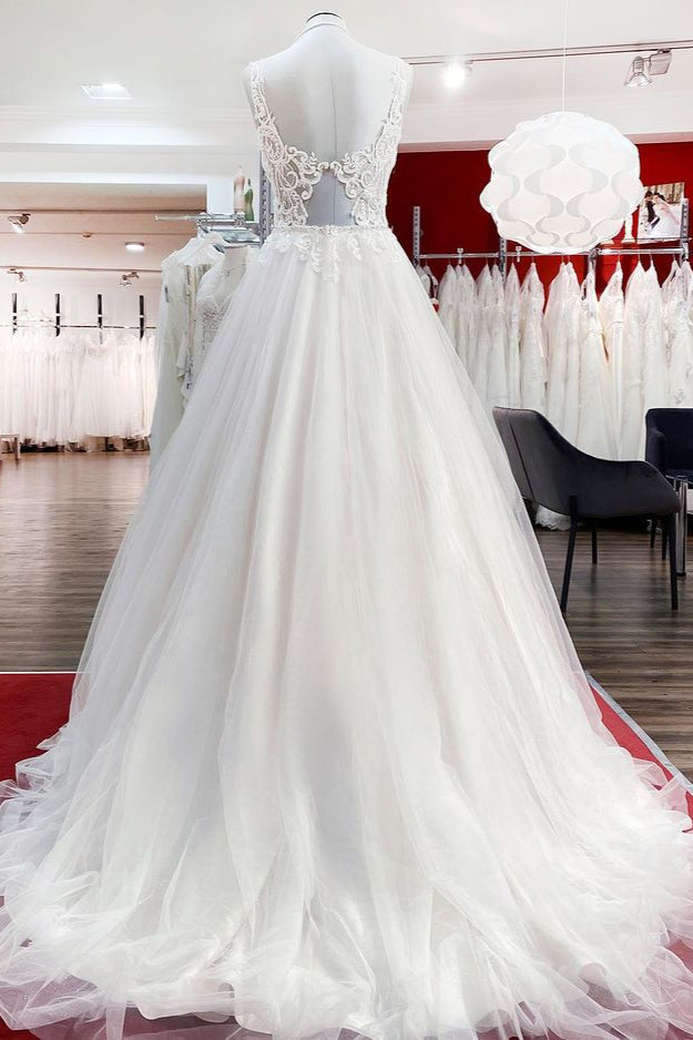 Elegant Long A-line Princess Tulle Sweetheart Ruffles Wedding Dress-BIZTUNNEL