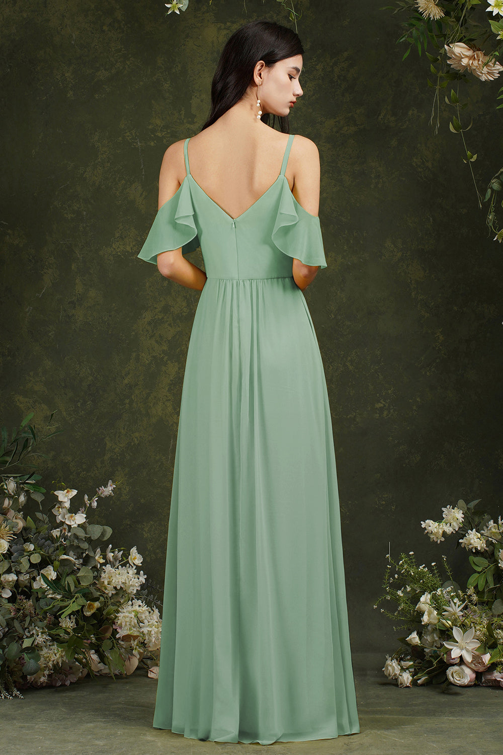 Elegant Long A-line Sweetheart Backless Chiffon Bridesmaid Dress With Pockets-BIZTUNNEL