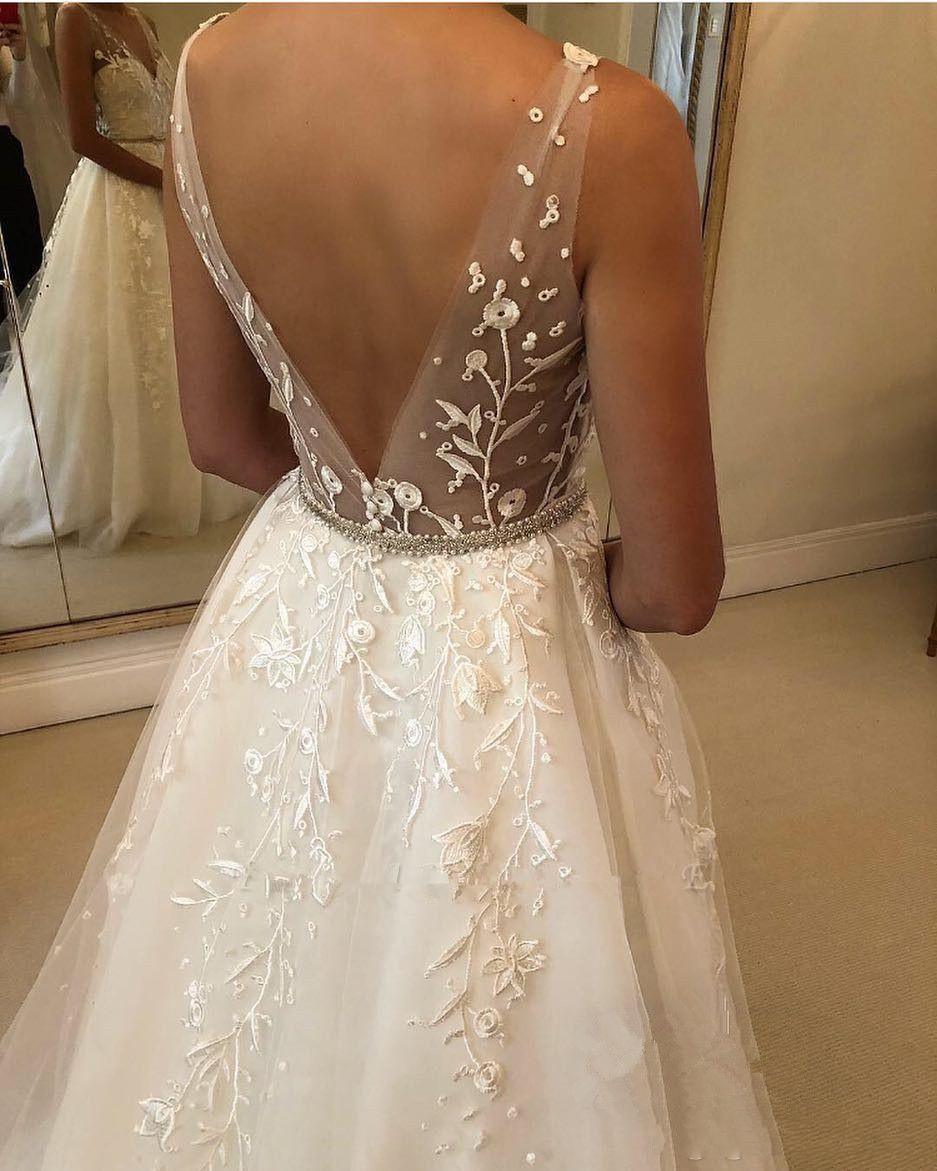 Elegant Long A-line Sweetheart Tulle Open Back Wedding Dress-BIZTUNNEL