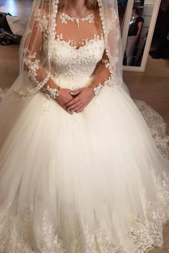 Elegant Long A-line Sweetheart Tulle Wedding Dress-BIZTUNNEL