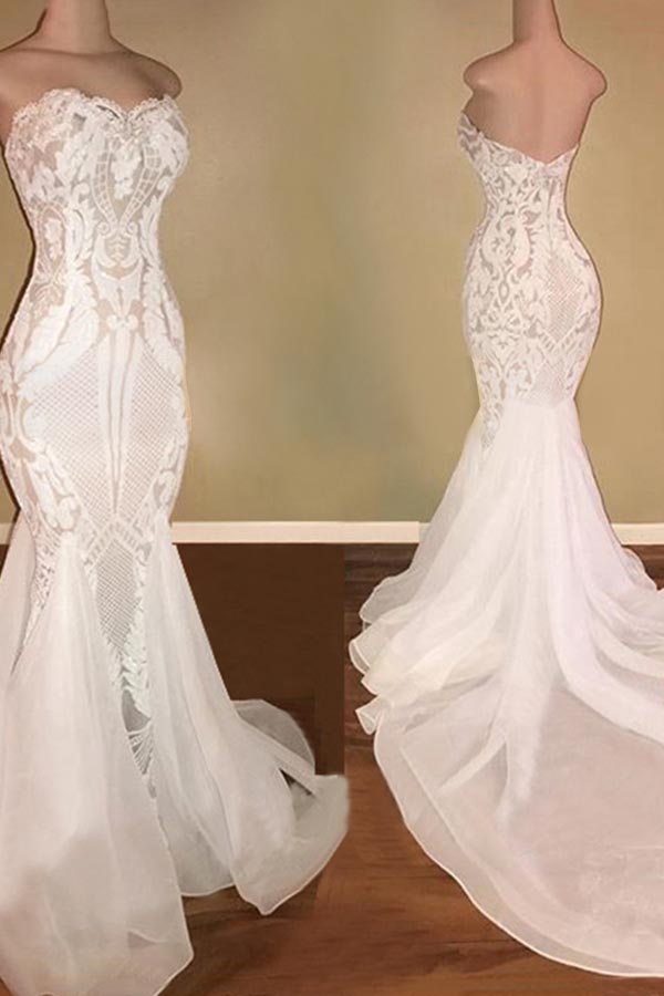 Elegant Long Mermaid Sweetheart Sequins Wedding Dress-BIZTUNNEL