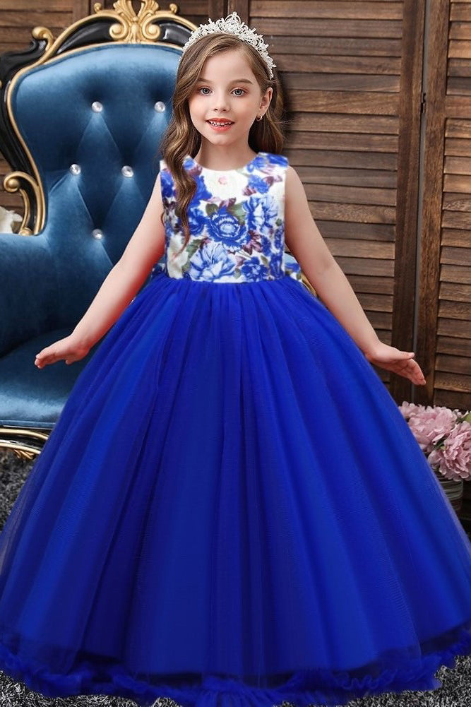 Elegant Long Princess Tulle Wedding Ceremony Dress Flower Girl Dresses-BIZTUNNEL