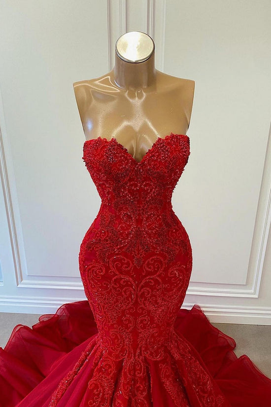 Ruby Passion Sleeveless Mermaid Prom Gown Adorned with Beadwork