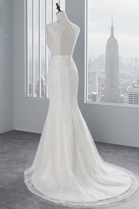 Glamorous Long Mermaid Tulle Appliques Lace Wedding Dress-BIZTUNNEL