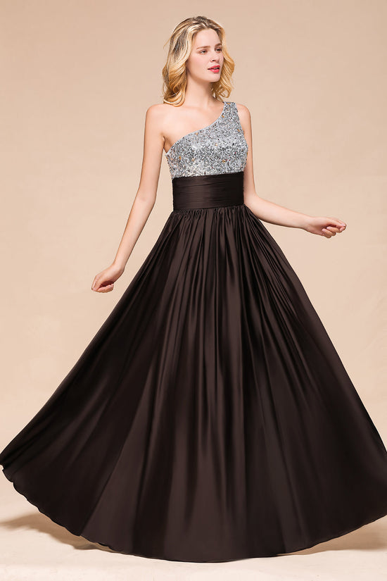 Gorgeous Long A-line One Shoulder Chiffon Bridesmaid Dress With Sequins-BIZTUNNEL