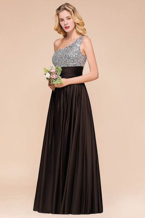 Gorgeous Long A-line One Shoulder Chiffon Bridesmaid Dress With Sequins-BIZTUNNEL