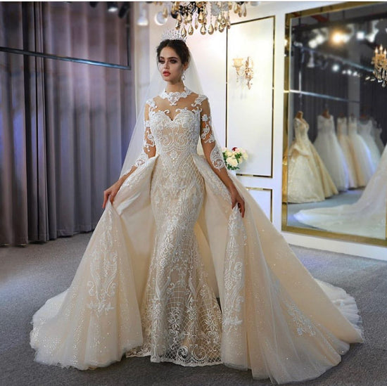 Gorgeous Long A-Line Sweetheart Appliques Lace Wedding Dress with Sleeves-BIZTUNNEL