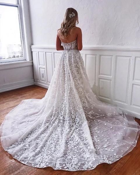 Gorgeous Long A-line Sweetheart Lace Wedding Dress-BIZTUNNEL