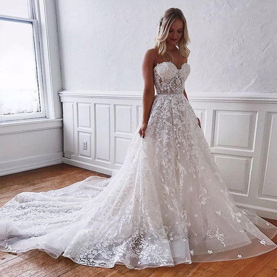 Gorgeous Long A-line Sweetheart Lace Wedding Dress-BIZTUNNEL