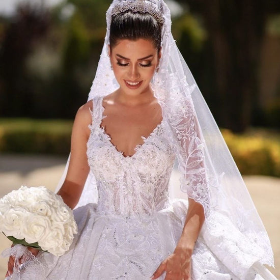 Gorgeous Long Ball Gown Off-the-shoulder Lace Wedding Dress-BIZTUNNEL