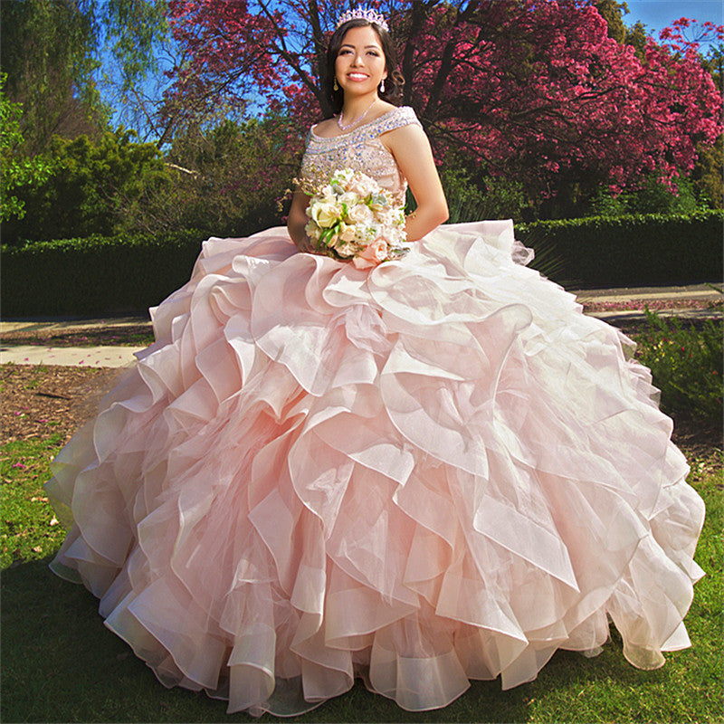 Latest Long Ball Gown Bateau Organza Quinceanera Dress-BIZTUNNEL