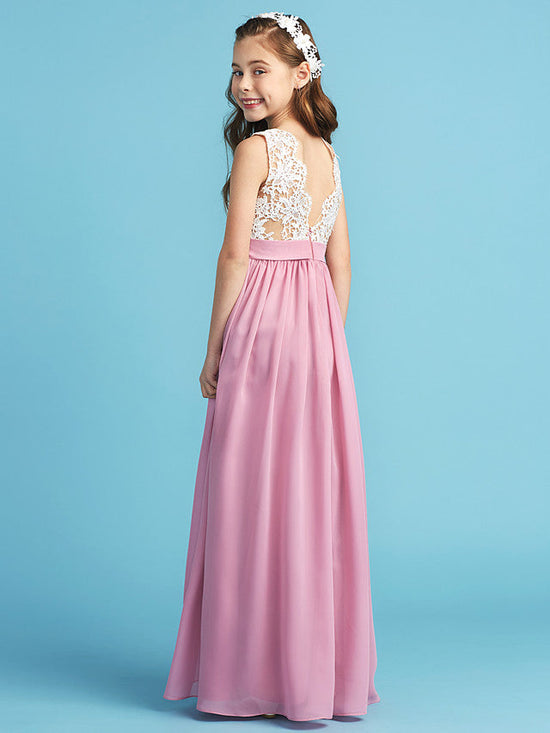 Long A-line Chiffon Flower Girl Dresses Lace Junior Bridesmaid Dress-BIZTUNNEL