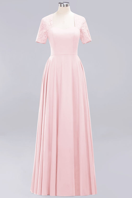 Long A-Line Chiffon Square Bridesmaid Dress with Sleeves-BIZTUNNEL