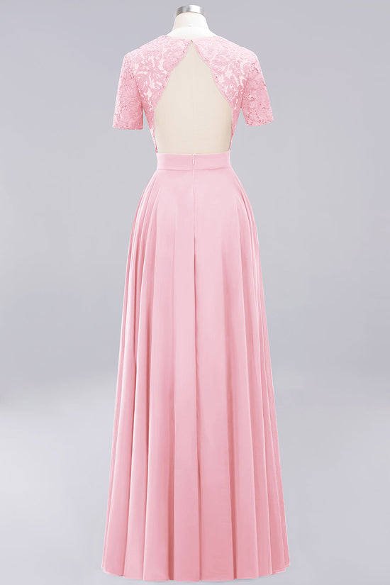 Long A-Line Chiffon Square Bridesmaid Dress with Sleeves-BIZTUNNEL