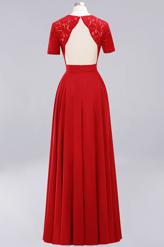 Long A-Line Chiffon Square Bridesmaid Dress with Sleeves-BIZTUNNEL