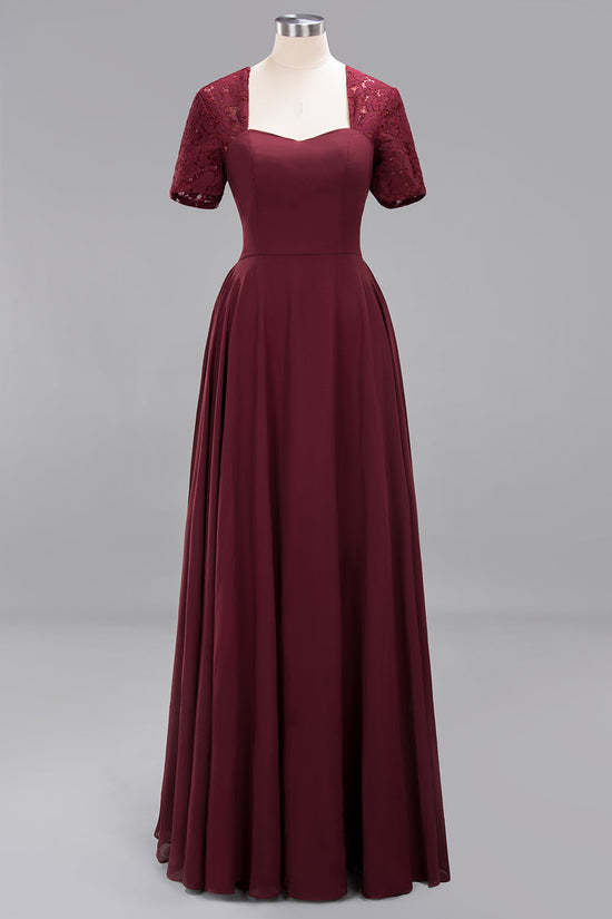 Long A-Line Chiffon Square Bridesmaid Dress with Sleeves-BIZTUNNEL