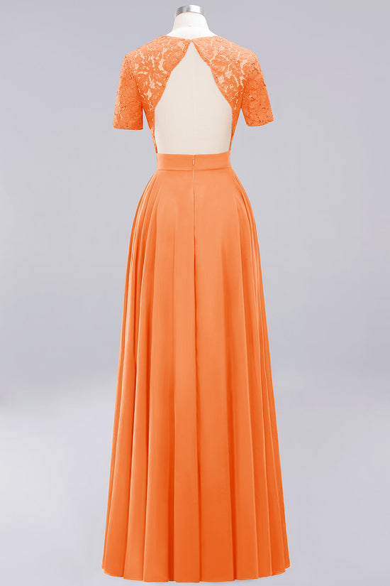 Long A-Line Chiffon Square Bridesmaid Dress with Sleeves-BIZTUNNEL