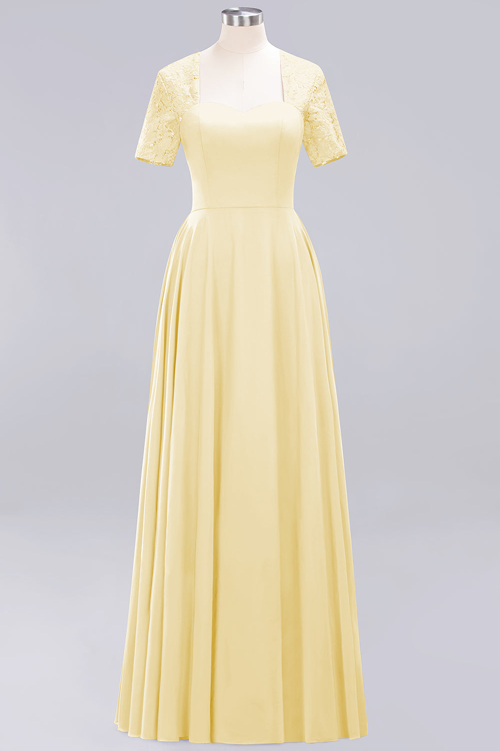 Long A-Line Chiffon Square Bridesmaid Dress with Sleeves-BIZTUNNEL