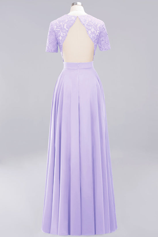 Long A-Line Chiffon Square Bridesmaid Dress with Sleeves-BIZTUNNEL