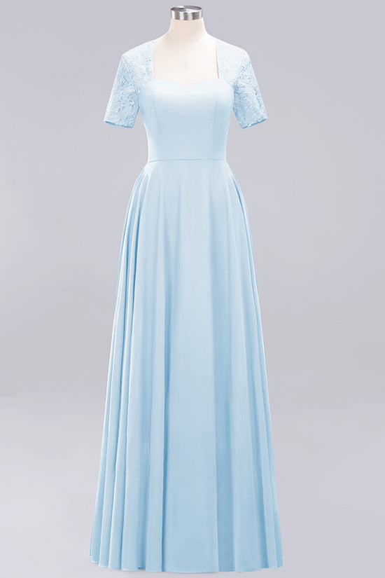 Long A-Line Chiffon Square Bridesmaid Dress with Sleeves-BIZTUNNEL