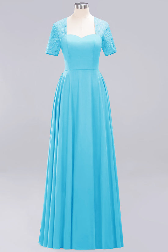 Long A-Line Chiffon Square Bridesmaid Dress with Sleeves-BIZTUNNEL