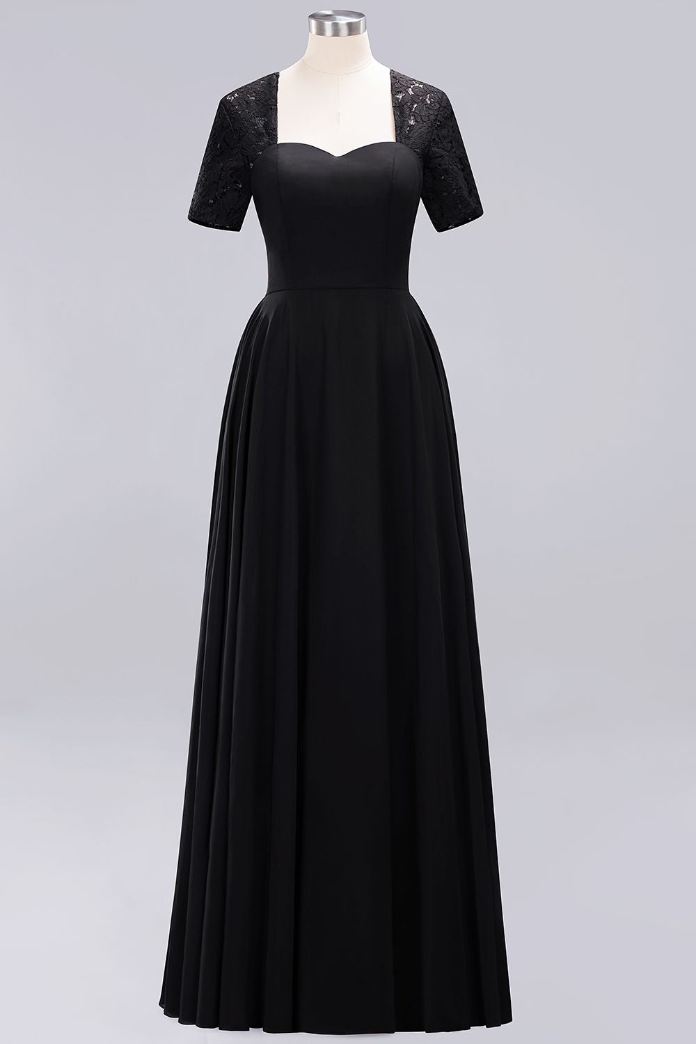 Long A-Line Chiffon Square Bridesmaid Dress with Sleeves-BIZTUNNEL