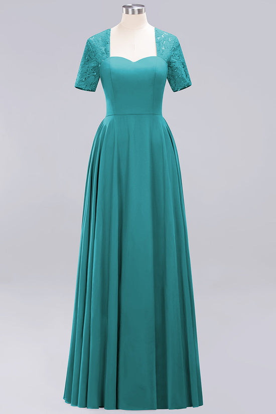 Long A-Line Chiffon Square Bridesmaid Dress with Sleeves-BIZTUNNEL