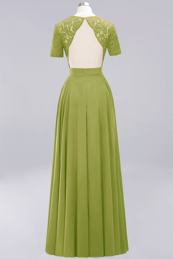 Long A-Line Chiffon Square Bridesmaid Dress with Sleeves-BIZTUNNEL