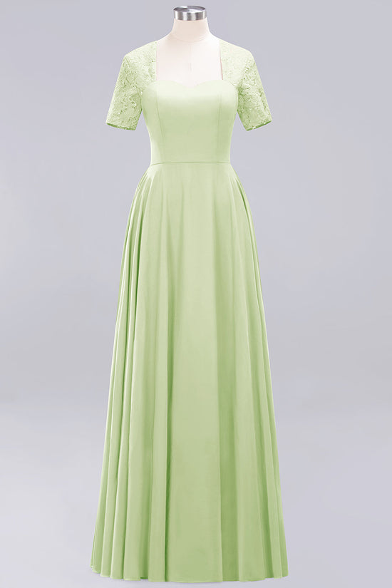 Long A-Line Chiffon Square Bridesmaid Dress with Sleeves-BIZTUNNEL