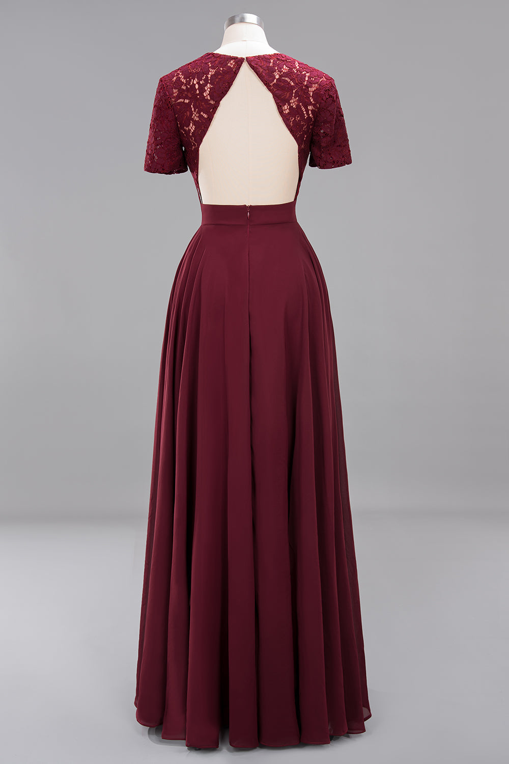 Long A-Line Chiffon Square Bridesmaid Dress with Sleeves-BIZTUNNEL