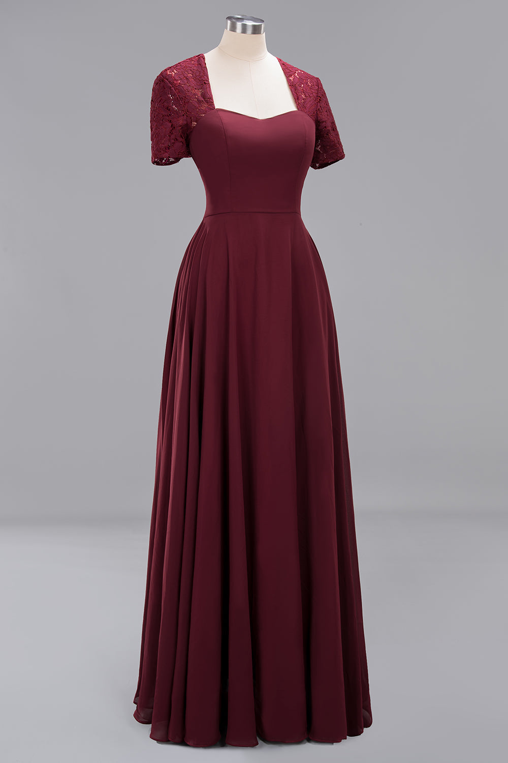 Long A-Line Chiffon Square Bridesmaid Dress with Sleeves-BIZTUNNEL