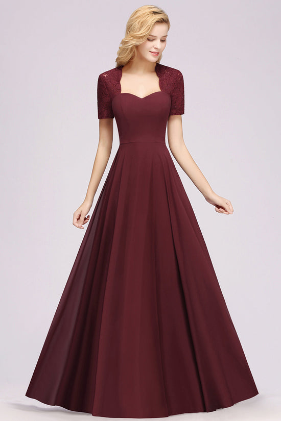 Long A-Line Chiffon Square Bridesmaid Dress with Sleeves-BIZTUNNEL