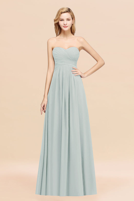 Long A-line Chiffon Sweetheart Strapless Ruffles Bridesmaid Dress-BIZTUNNEL