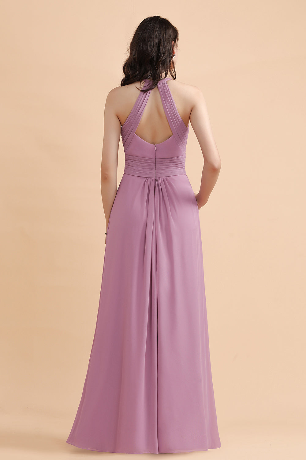 Long A-Line Halter Garden Wedding Party Dress Amazing Chiffon Bridesmaid Dress-BIZTUNNEL