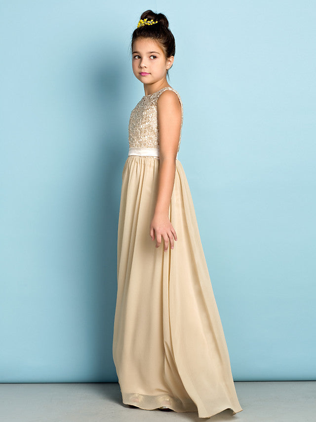 
                  
                    Long A-Line Scoop Neck Flower Girl Dresses Chiffon Lace Junior Bridesmaid Dress-BIZTUNNEL
                  
                