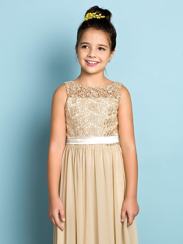 
                  
                    Long A-Line Scoop Neck Flower Girl Dresses Chiffon Lace Junior Bridesmaid Dress-BIZTUNNEL
                  
                