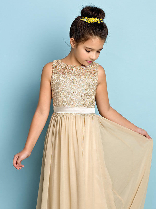 
                  
                    Long A-Line Scoop Neck Flower Girl Dresses Chiffon Lace Junior Bridesmaid Dress-BIZTUNNEL
                  
                