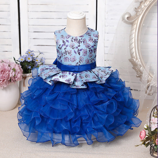 Long A-line Scoop Purple Ruffles Tulle Flower Girl Dresses-BIZTUNNEL