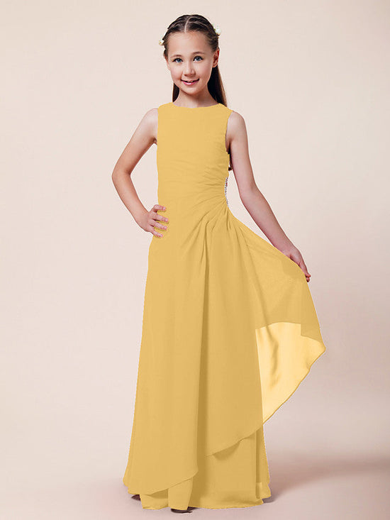 Long A-Line Sheath Flower Girl Dresses Bateau Neck Chiffon Junior Bridesmaid Dress-BIZTUNNEL