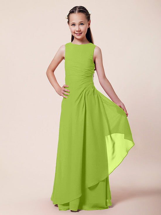 Long A-Line Sheath Flower Girl Dresses Bateau Neck Chiffon Junior Bridesmaid Dress-BIZTUNNEL