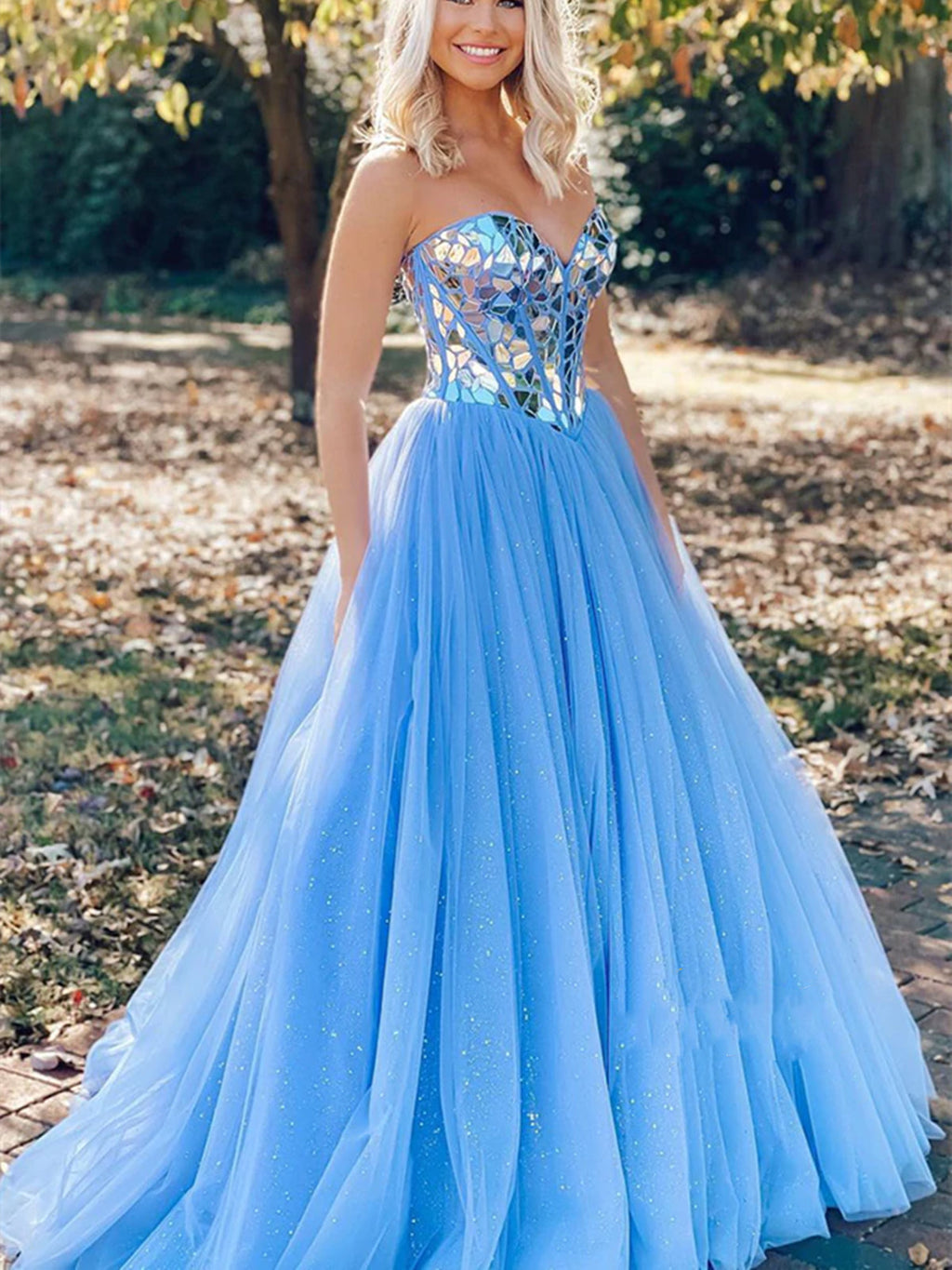 laylatailorshop02 LTP0596,Blue Tulle Long Prom Dress Blue Tulle Evening Dress Sparkle Prom Dresses 20 W / As Picture