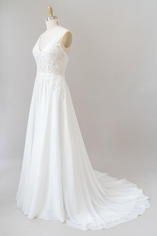 Long A-line Sweetheart Spaghetti Strap Appliques Chiffon Wedding Dress-BIZTUNNEL