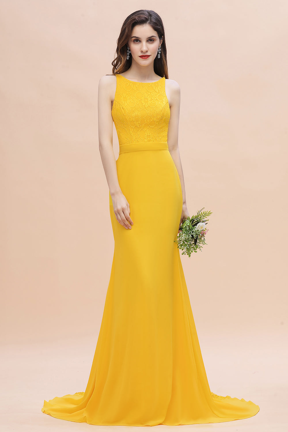 Long Mermaid Backless Bridesmaid Dress Chic Yellow Wedding Guest Dress –  BIZTUNNEL