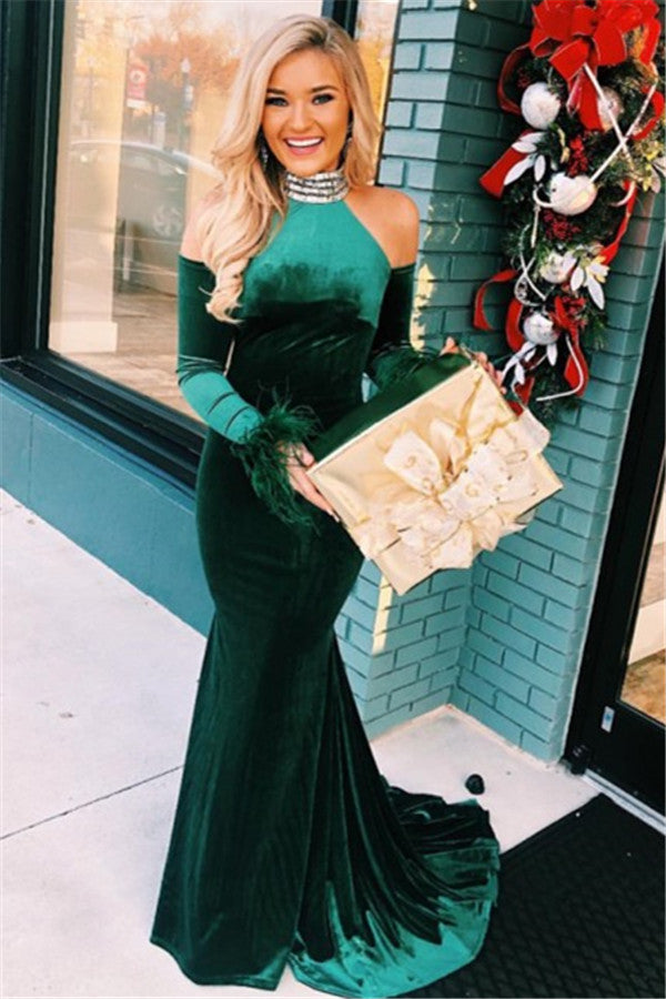 Green velvet mermaid store dress