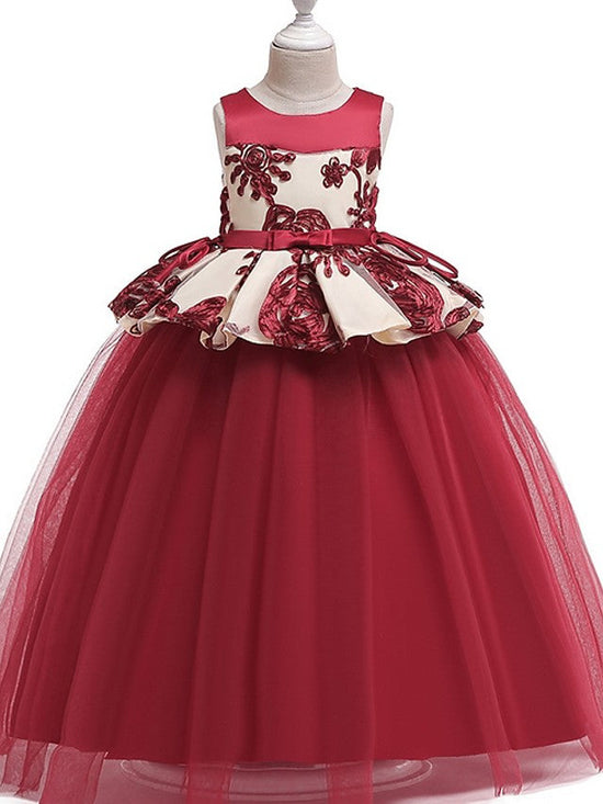 Long Princess Round Cotton Tulle Flower Girl Dresses-BIZTUNNEL